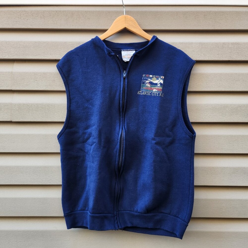 Vintage 90's Atlantic City Vest Medallion Made in USA Mens Blue